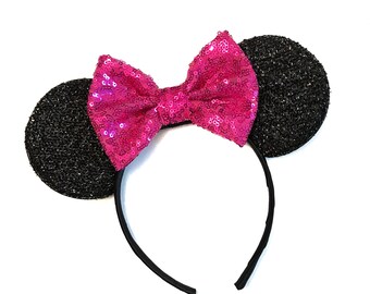 Magenta Pink Mickey Ears - Pink Minnie Mouse Ears, Sparkly Mickey Ears Headband, Sparkle Mouse Ears, Sparkle Minnie Ears - Minnie Party