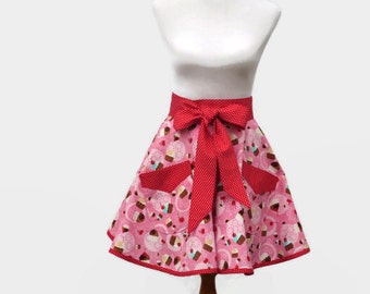 Plus Cupcakes Half Apron, Plus Half Cupcake Retro Apron, Plus Personalized Half Apron, Plus Pink Half Apron, Mothers Day Gift Apron