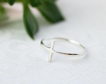 True Love Waits, Purity Ring, TLW, Sterling Silver Cross Ring, Christian Rings, Sterling Silver Ring For Women, Thin Silver Cross Ring,