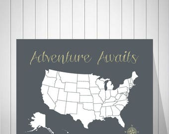 Push Pin US Map, Traveler Gift, Travel Map, Boyfriend Gift, Best Friend Gift, Foam Board Map, Friend Birthday Gift, Wall Art, Us Map - 47677