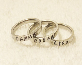Custom Name Ring, Stacking Name Ring, Personalized Stackable Ring, Hand Stamped Ring, Initial Ring, Mother Ring, 3mm Ring (HSSR0001)