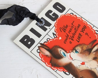 Vintage VALENTINE Gift Tag, Bingo Valentine, Squirrel, Cute Kitschy Gift Tag