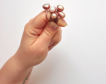 Pearl Ring // Pearl and Copper Ring // Pearl and Copper Electroformed Rings // Raw Stone Ring // June Birthstone // Boho Jewelry