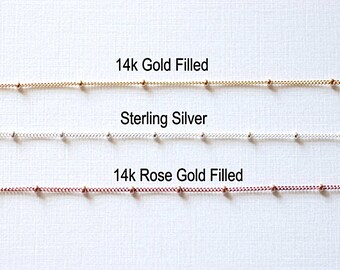 Pay by Foot 14K Gold Filled, 14k Rose Gold Filled or Sterling Silver Satellite Curb Ball Beaded Chain, Wholesale Satellite Gold Filled Chain