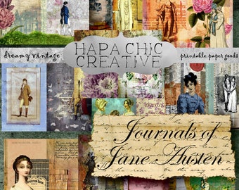 SALE JANE AUSTEN printable Printable Journal paper Digital Journal Kits Jane Austen Quotes Printable Junk Journal Kit Ephemera Pack