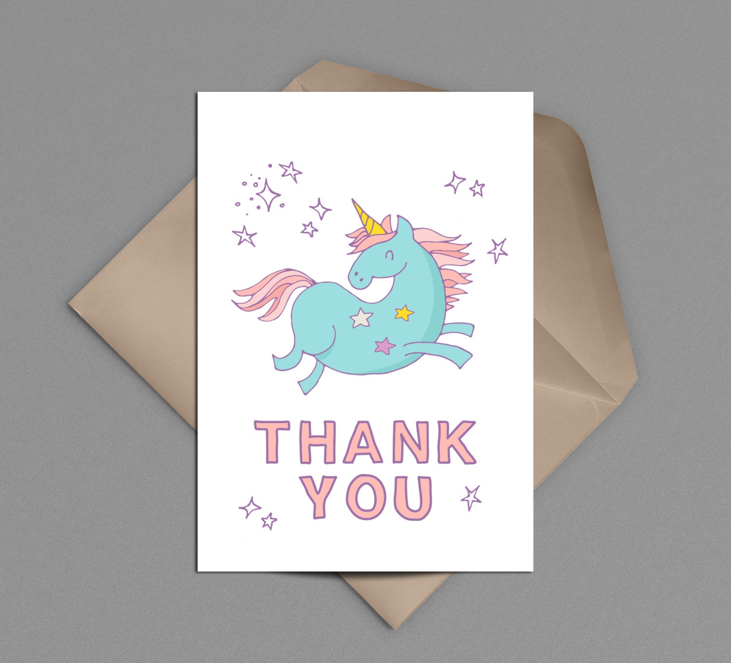 unicorn thank you card printable instant download colorful
