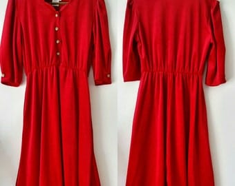SALE Anthony Richards Mid Sleeve Button Up Red Velvet Dress