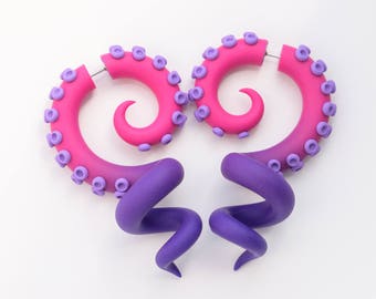 Cheshire Cat Earrings, Disney Fake Gauges, Ear Plugs, Tentacle Gauges, Fake Plugs, Octopus Gauges, Alice in Wonderland Cheshire Cat Costume