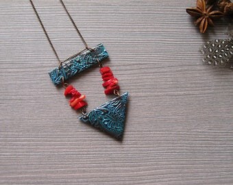 Bohemian necklace Tribal necklace Gypsy jewelry Gypsy necklace Hippie jewelry Hippie necklace Ethnic jewelry Ethnic necklace coral necklace