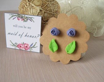 Will you be my maid of honor card thank you for being my maid of honor proposal box Asking maid of honor earring cute earrings set tiny stud