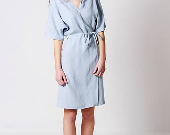 Linen Dress, Linen Wrap Dress, Linen Dresses for woman, Linen Kimono Dress,Linen Summer Dress, Bluish Grey Linen Dress, Casual Linen Dress