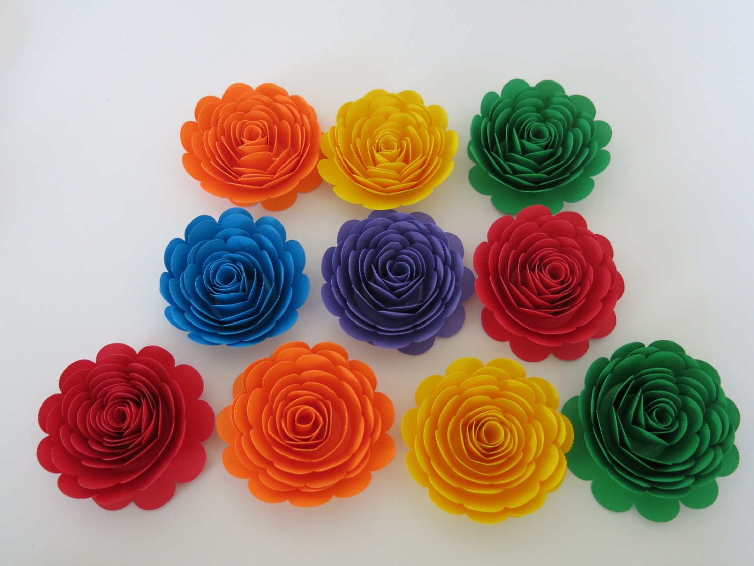 10 bright colorful paper flowers 3 rainbow roses