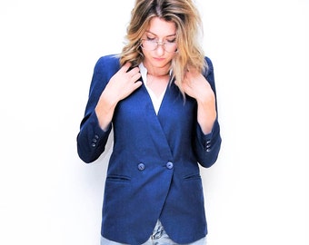 women's 80s blue blazer | fitted navy blazer | blue jacket | vintage sport coat | 1980's blazer | size small | size medium