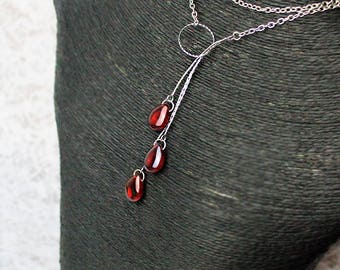 red necklace ruby jewelry ring necklace silver necklace long necklace romantic jewelry summer necklace open back anniversary gift wife Y16