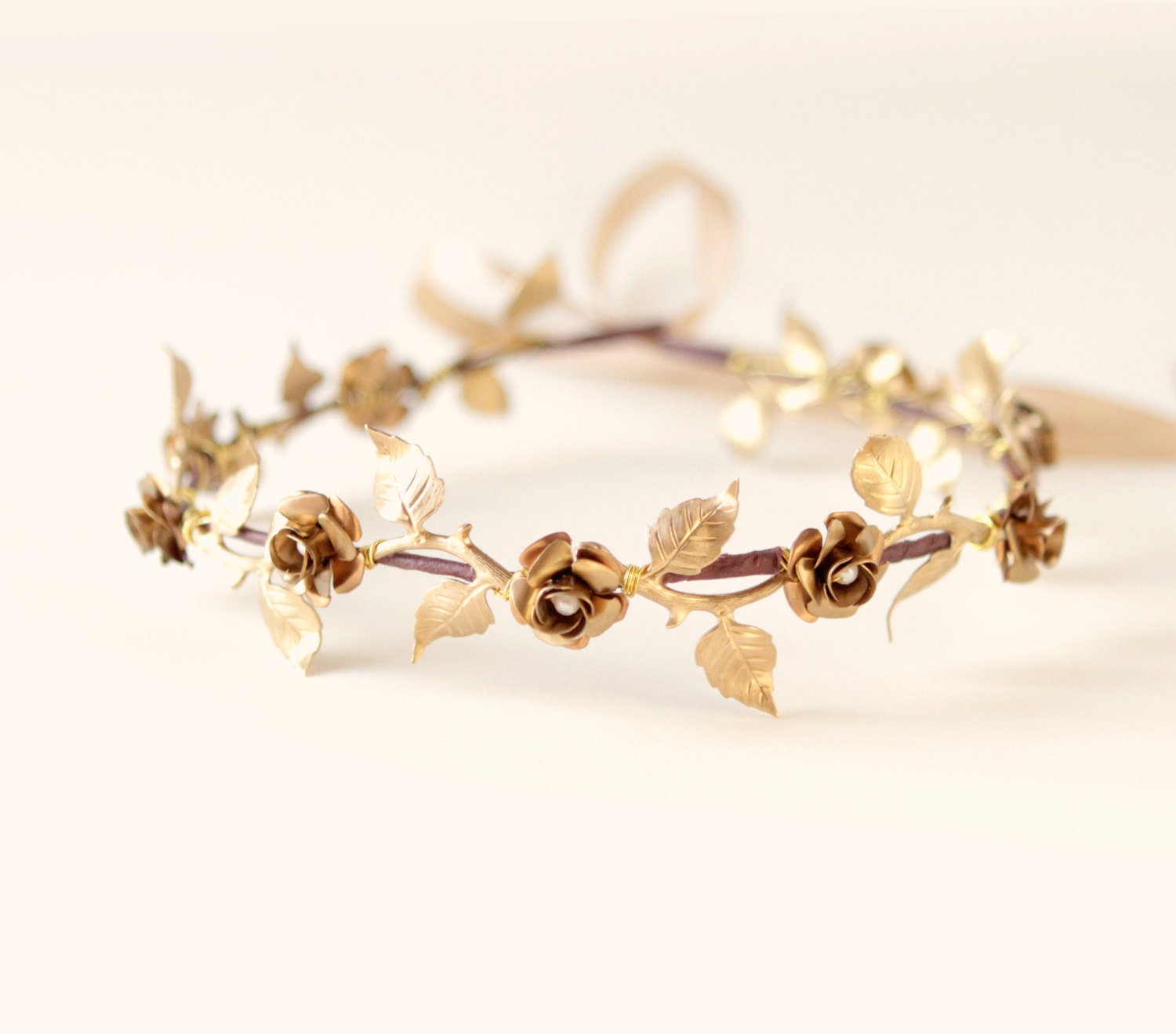 Gold bridal headpiece Golden flower vine crown Bridal hair