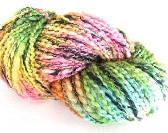 Handspun Yarn Soft BFL Wool Silk Yarn Hand Dyed Yarn Super Bulky Yarn Art Yarn 155 Yards Colorful - Spring Sorbet