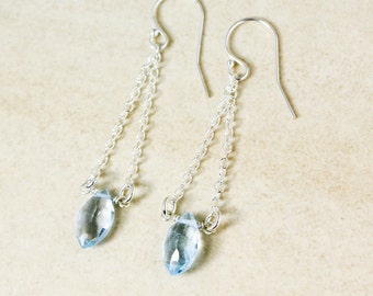 Silver Marquise Sky Blue Topaz Earrings - Dangle Earrings - December Birthstone
