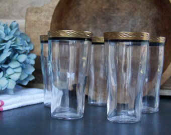 Vintage Laurel Leaf Gold Rim Tumbler Set of 5