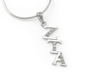Zeta Tau Alpha Sterling Silver Diagonal Lavaliere with CZs / Sorority Jewelry / Sorority necklace / ZTA Accessories / Zeta Tau Alpha