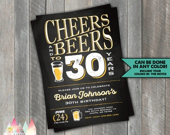Cheers and Beers to 30 Years Birthday Invitation. Cheers and Beers to 30 Years. Cheers and Beers. 30th Birthday Party Invitation.