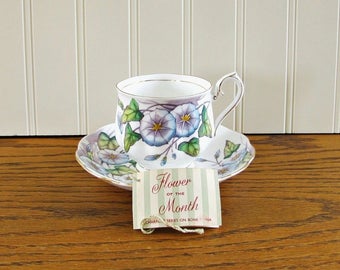 Vintage Royal Albert Tea Cup Flower of the Month Tea Cup and Saucer Morning Glory Tea Cup September Tea Cup Purple Cup Bone China