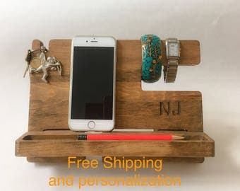 docking station, docking station wood, docking station organizer, phone docking station, phone dock, personalized docking station, stand
