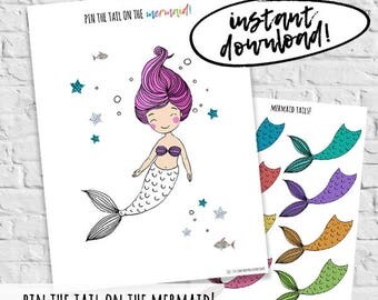 Pin The Tail On The Mermaid Birthday Party Games Printable Instant Download DIY Printable Party Games Mermaid Obsessed Birthday Supplies