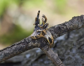 Deer Ring, Deer Antler Ring, Woodland Ring, Nature Ring, Men's Ring, Men's Jewelry, Gift for Him, Deer Antler Jewelry, Unique Gold Ring