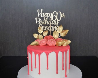Any Name Any Age Happy Birthday Cake Topper, Birthday Cake Topper, Custom Birthday Cake Topper, Birthday Party Decor, 60th Birthday