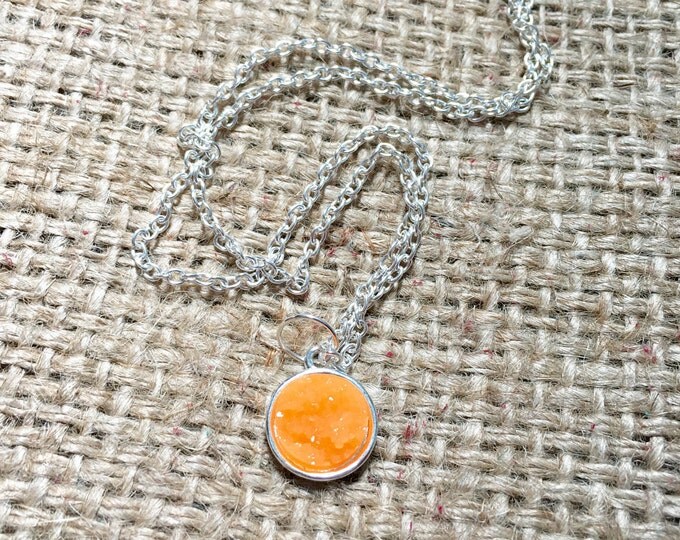 Druzy Necklace, Orange Druzy Jewelry, Faux Druzy Necklace, Druzy Charm Necklace, Round Druzy Necklace, Gemstone Necklace, Glitter Necklace