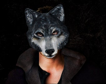Wolf Mask Made To Order Lykos (wolf) Paper mache Lykos(wolf) Papier mache Wolf head mask animal mask Lykos(wolf) costume Adult mask