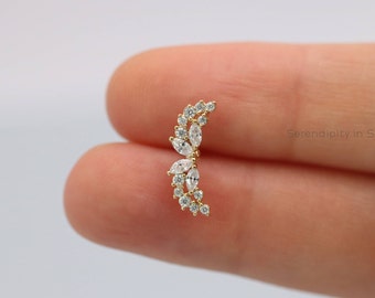 Curved helix earring, cartilage earring, 16g cartilage piercing, 18g helix piercing, labret jewelry, curved earrings, 20g cz piercing