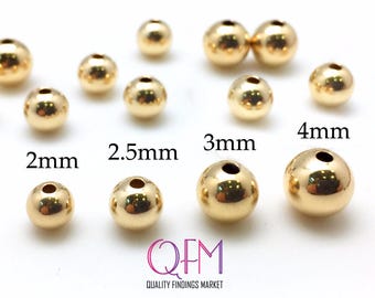 100 pcs Gold Filled Seamless Round Spacer Beads, 2mm, 2.5mm, 3mm, 4mm