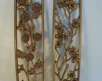2 Vintage Syroco Wood Flower Plaques Wall Hanging