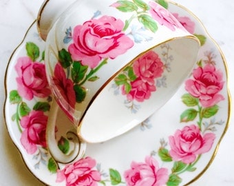 Queen Ann Lady Alexander Rose Pink Cabbage Rose Tea Cup and Saucer