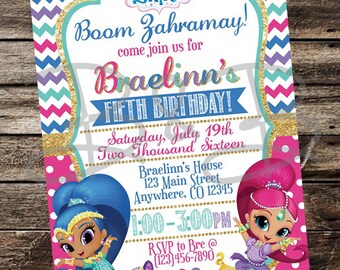 Shimmer & Shine Invitation. Shimmer and Shine party.