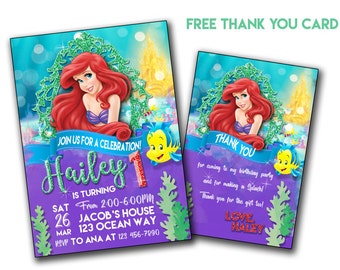 Ariel Invitation, Princess Ariel invitation, Little Ariel birthday invitation, Digital Invite, invites, Customized Order, Prints