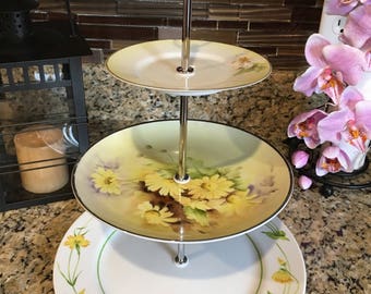 Beautiful vintage three tier serving/dessert plate/stand
