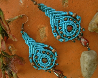 Turquoise earrings Boho earrings Statement earrings Dangle earrings Earrings gift Macrame earrings Tribal Gypsy earrings Gift for girl