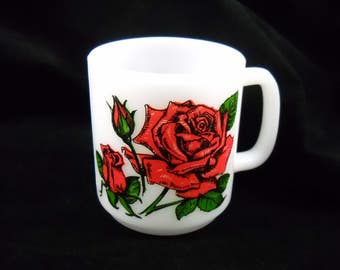 Milk Glass Mug Vintage 1979 Glasbake Rose the Language of Flowers Collectible Glass/Glassware/Drinkware/Coffee/Tea