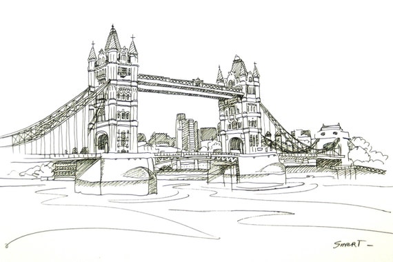 London print 8x10 black and white Art Tower Bridge Great