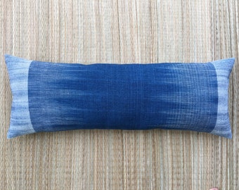 14" x 36" Unique Hand Spun Ikat Natural Indigo Plant Dyed Cotton Lumbar Pillow Cover /17013