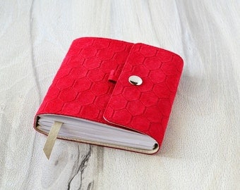 Leather notebook Small journal Red notebook Suede journal Notebook leather cover Handbound journal Password book Blank notebook Pocket book
