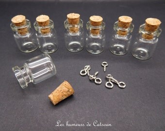 20 fioles mini bouteilles de verre 23x10mm et pitons /20 vials mini glass bottles 23x10mm and pitons