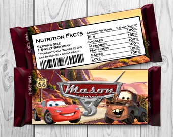Cars Candy Bar Wrapper - Disney Cars Chocolate label - Cars Printables - Cars Hershey Bar Wrappers