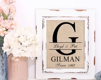 ON SALE 50 Year Anniversary Gift // 50th Anniversary Gifts for Parents // 50th Anniversary Gift Ideas // Personalized Burlap Print