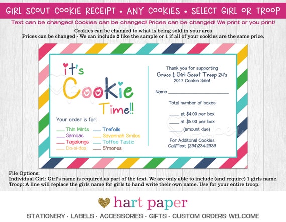 Scout Cookie Receipt Template scout troop cookie order receipt thank you card rainbow Scout Cookie Receipt Template scout troop cookie order receipt thank you card rainbow