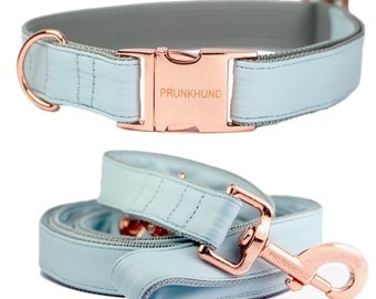 Dog collar ICE BLUE with rose gold colored hardware - handmade - minimal