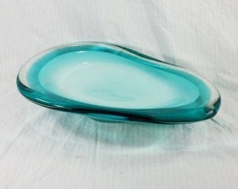 Gorgeous ART GLASS Piece Aquamarine Candy Dish or Decorative Bowl