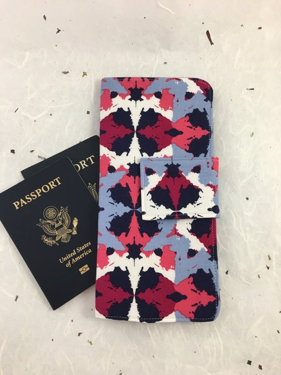 Large Family Passport Holder Abstract Plum Print Holds Up